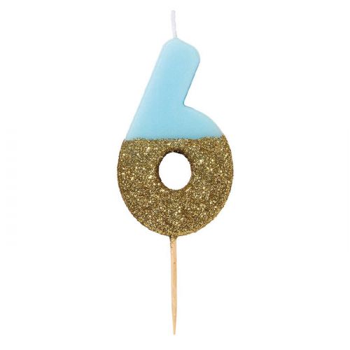Deze mooie blauwe cijferkaars 5 met gouden glitter dip is perfect voor die heerlijke verjaardagstaart! ✓ Uitgebreide feestcollectie ✓ Voor 22:00 besteld, morgen in huis!