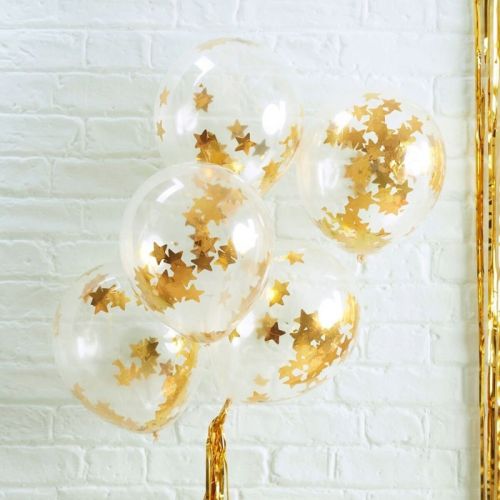 Confetti ballonnen Stars goud (5st) Gold Metallic Star