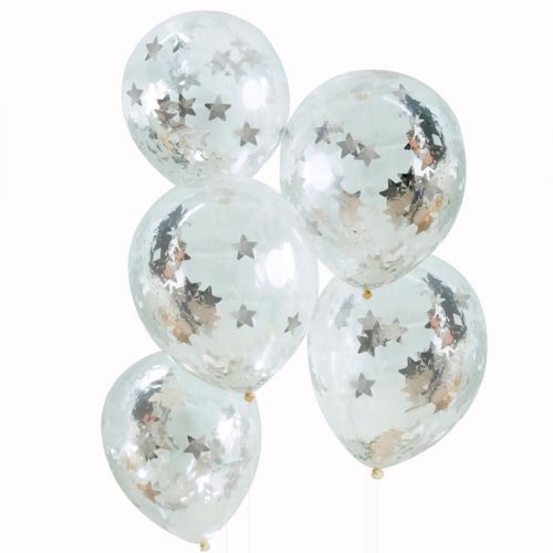 Confetti ballonnen Stars zilver (5st) Silver Metallic Star