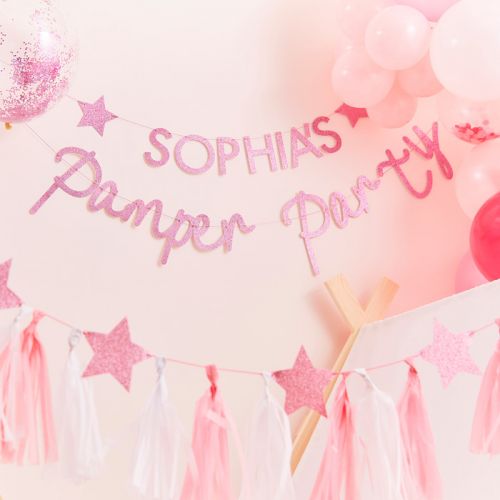 Slinger met naam roze glitter Pamper Party Ginger Ray