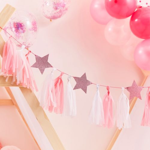 Tasselslinger met roze sterren Pamper Party Ginger Ray