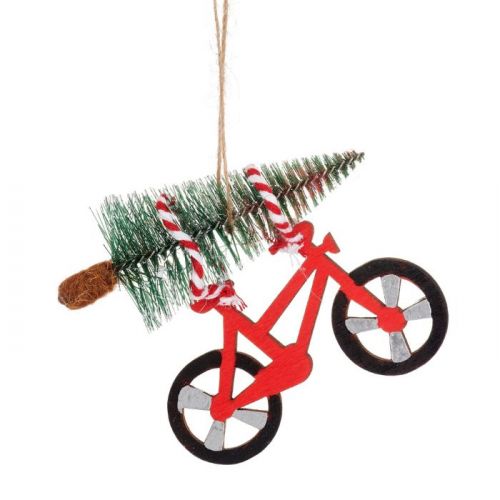 Kersthanger houten fiets met kerstboom