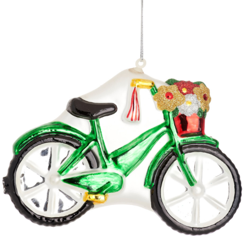 Kersthanger fiets met bloemenmand
