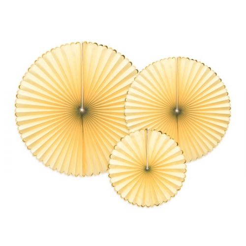 Paper fans lichtgeel-goud (3st)