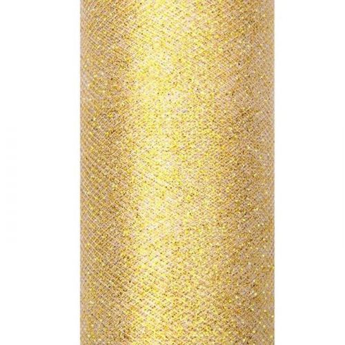 Tule op rol glitter goud 15cm (9m)