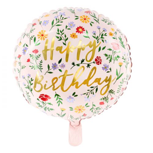 Folieballon Happy Birthday Flowers (35cm)