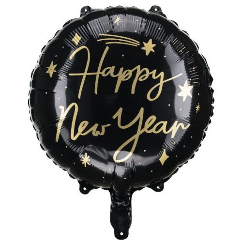 Folieballon Happy New Year rond zwart