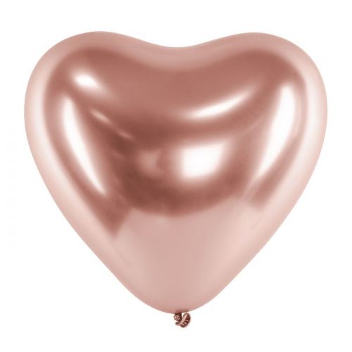Ballon glossy hart rose goud (30cm)