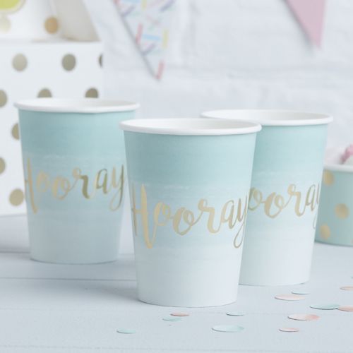 Hooray bekertjes ombre Mint - Goud (8st) Pick & Mix Ginger Ray 