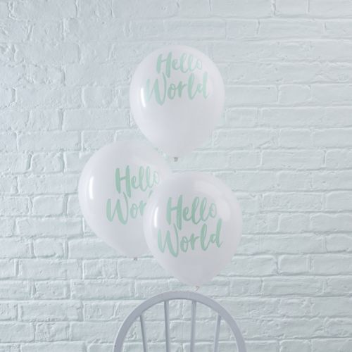 Hello World Babyshower Ballonnen mint-wit (10st) Ginger Ray