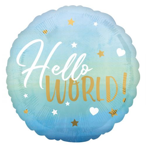Folieballon Hello world blauw (40cm)