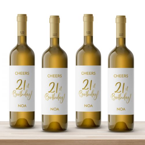 Wijnfles etiketten verjaardag birthday goud 21 (4st)