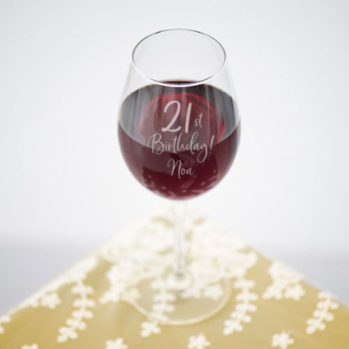 Wijnglas birthday goud met naam 21