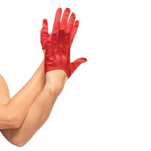Korte handschoenen satijn rood Leg Avenue