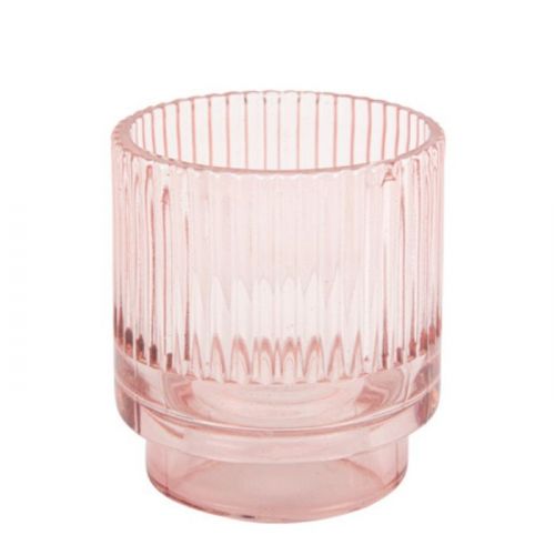 Waxinelichthouder rookglas oud roze 9x8 cm