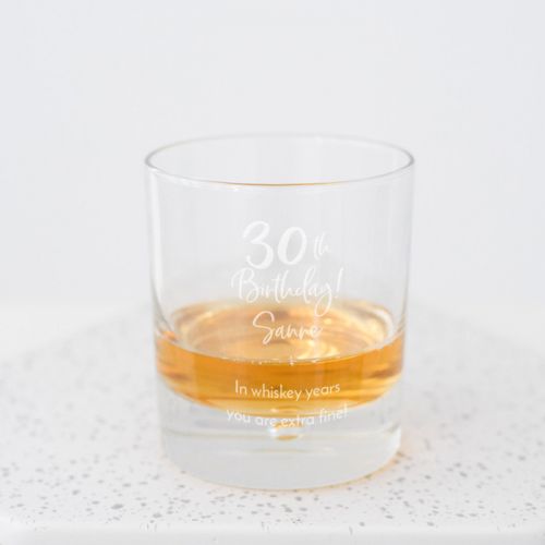 Whiskeyglas met naam birthday goud 30