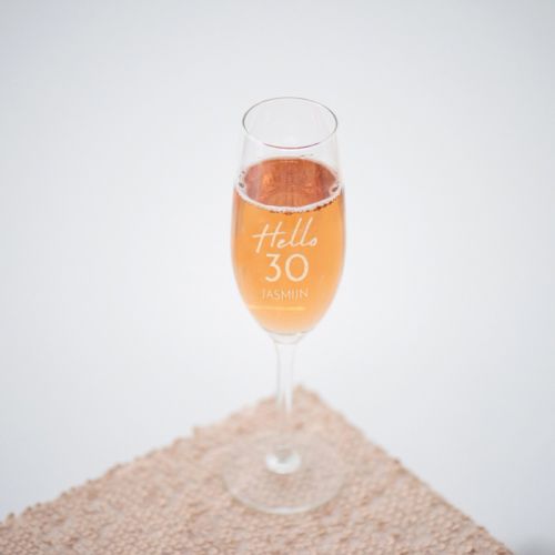Champagneglas graveren hello 30