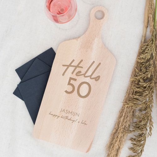 houten serveerplank verjaardag hello 50