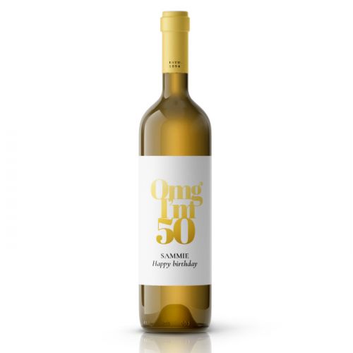 Wijnfles etiketten verjaardag omg 50