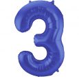 Folieballon cijfer 3 Metallic Mat blauw 86cm