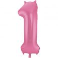 Folieballon Metallic Mat cijfer 1 roze 86cm