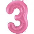 Folieballon cijfer 3 Metallic Mat roze 86cm