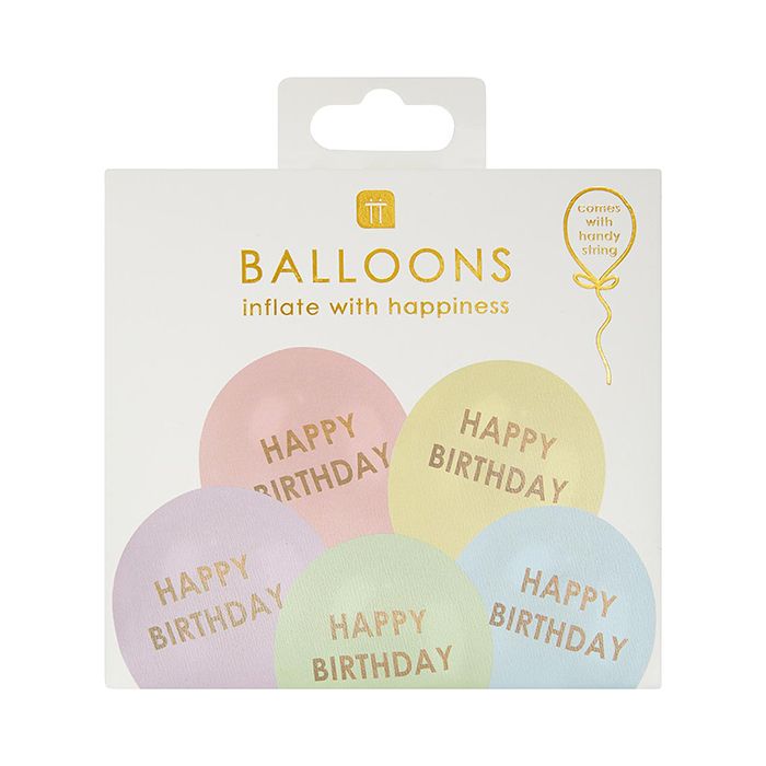 Ballonnen Happy birthday pastel (5st) Talking Tables