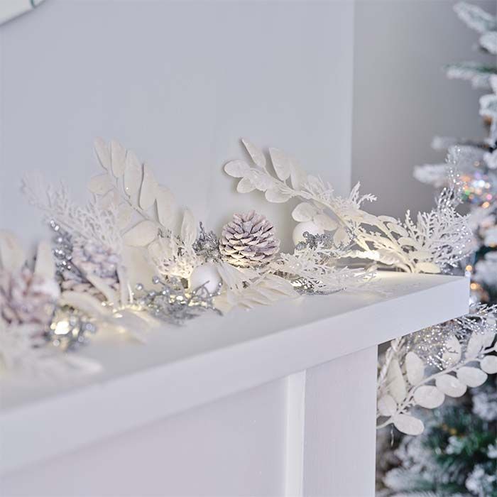 Decoratieslinger kersttakken zilver Silver Glitter