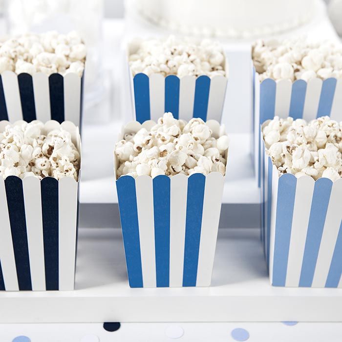Popcorn bekers blauw gestreept (6st)