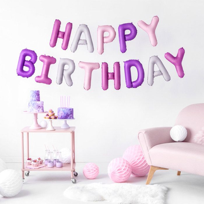 Folieballon happy birthday paars-roze 350cm