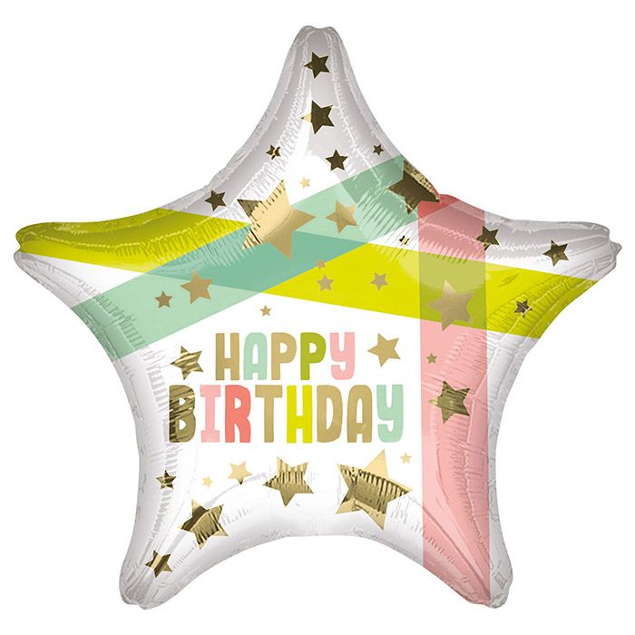 Folieballon Happy Birthday Gold Stars (40cm)