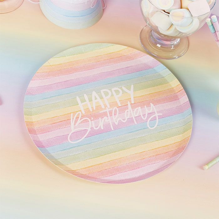 Bordjes Happy Birthday Eco Rainbow (8st) Hootyballoo