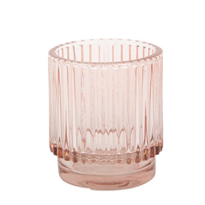 Waxinelichthouder rookglas oud roze 8x7 cm