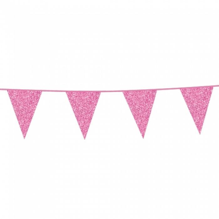 Slinger vlaggen glitter roze (6m)