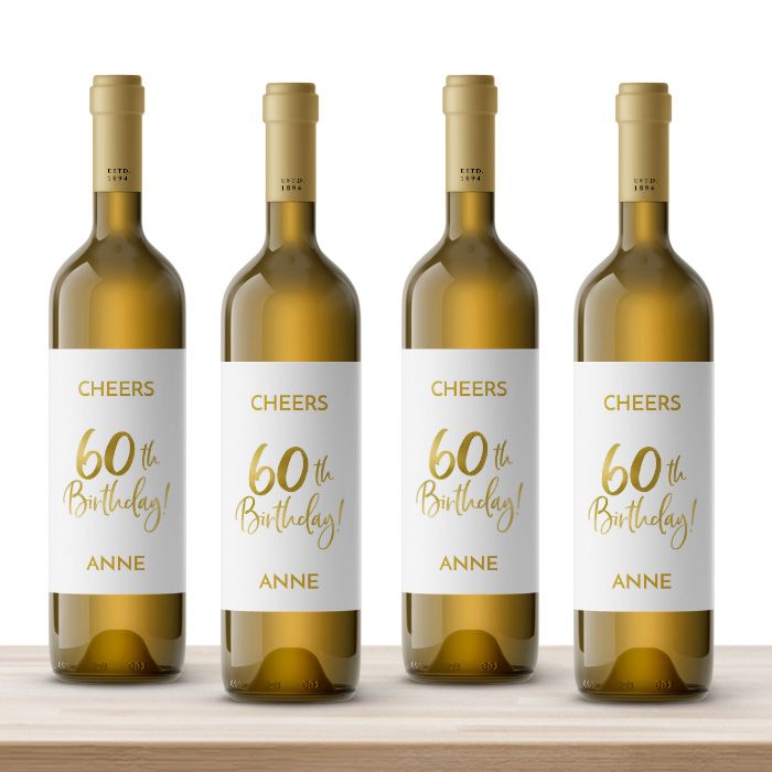 Wijnfles etiketten verjaardag birthday goud 60 (4st)