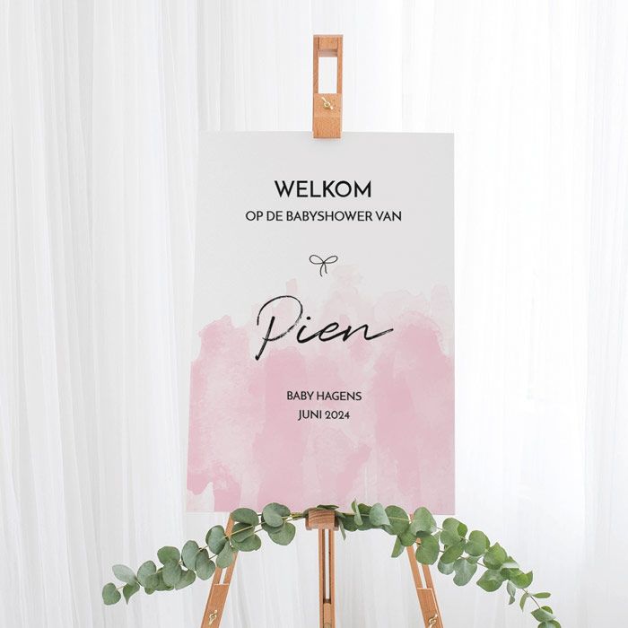 Welkomstbord babyshower watercolor roze