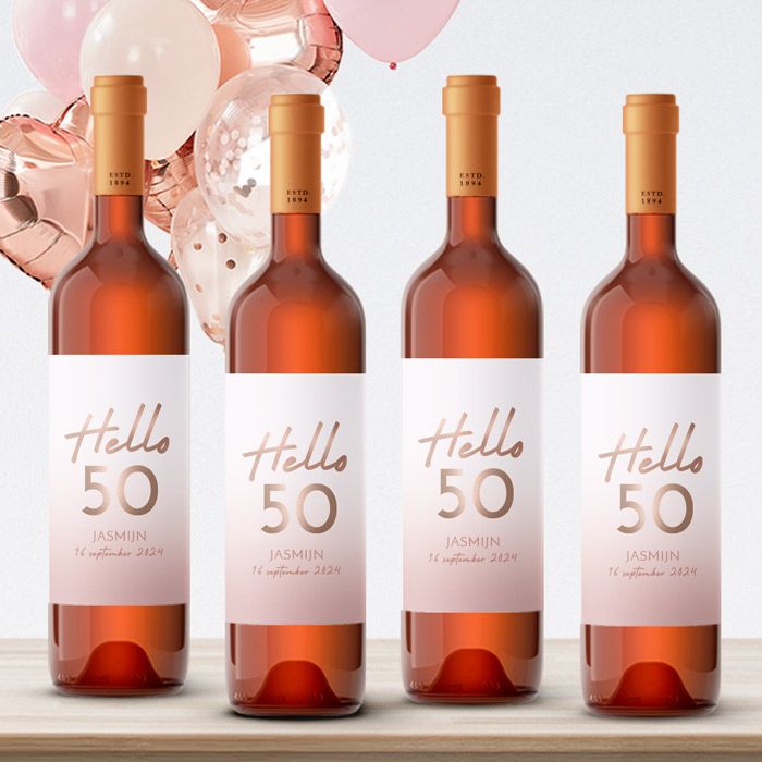Wijnfles etiketten verjaardag hello 50