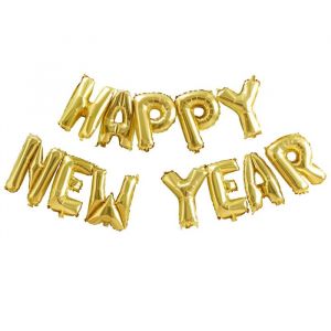 Folieballon slinger Happy New Year goud Gold Metallic Star