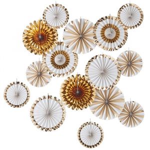 Paperfans Goudfolie-Wit Gold Wedding (15 st)  Ginger Ray