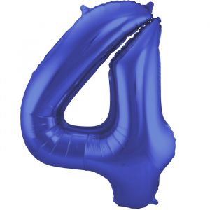 86cm Folieballon Metallic Mat Cijfer 4 Blauw