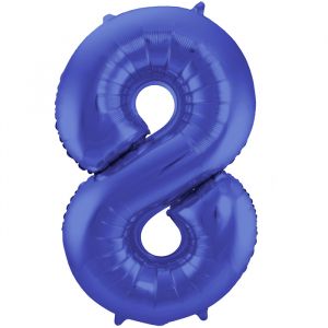86cm Folieballon Metallic Mat Cijfer 8 Blauw