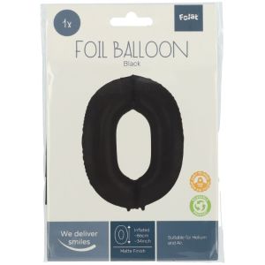 Folieballon cijfer 0 mat zwart (86cm)