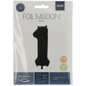 Folieballon cijfer 1 mat zwart (86cm)