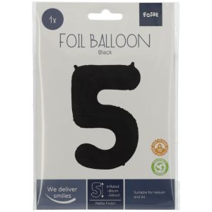 Folieballon cijfer 5 mat zwart (86cm)