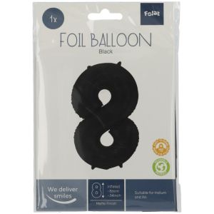 Folieballon cijfer 8 mat zwart (86cm)
