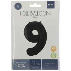 Folieballon cijfer 9 mat zwart (86cm)