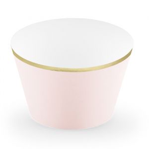 Cupcake wrappers roze met gouden rand (6st)