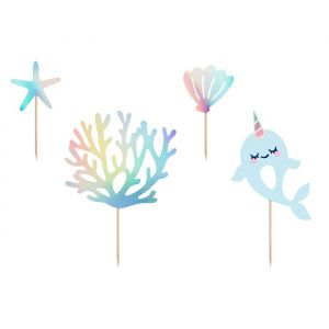 Caketoppers pastel holografisch (4st) Narwhal
