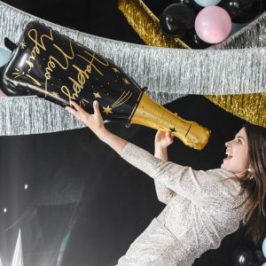 Folieballon Happy New Year champagne zwart/goud