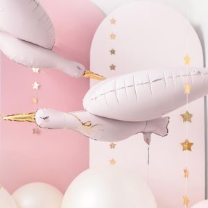 Folieballon ooievaar roze (100x43cm)